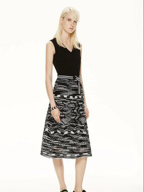 M Missoni Crochet Knit Midi Skirt IT 42 US 6 Black White Zigzag Resort 2015